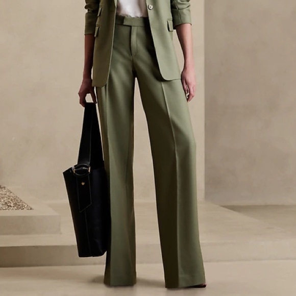 NWT! Banana Republic Desert Thyme Green Lido Wide-Leg Wool Pants - Size 6 - Picture 2 of 10